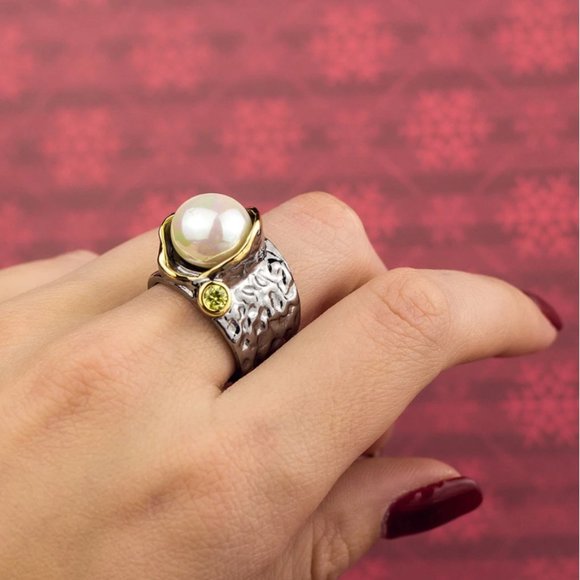 NEW Italian Jewelry Olivine Pearl Ring - Picture 8 of 14